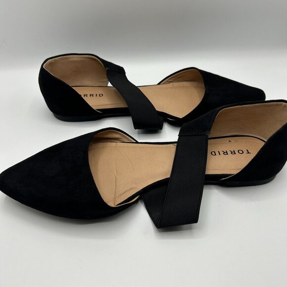 Torrid Pointed Toe Black Suede-Like Flats With Elastic Strap Size 10W - Picture 8 of 8